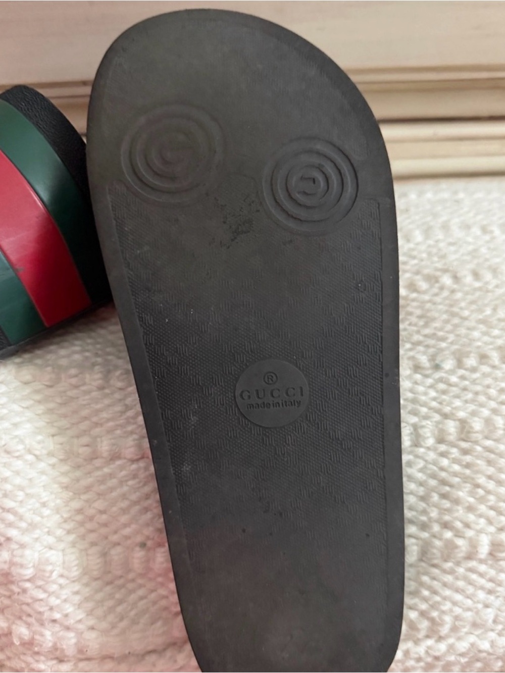 Gucci Black Slide Sandals with Red & Green Stripe - Picture 2 of 3